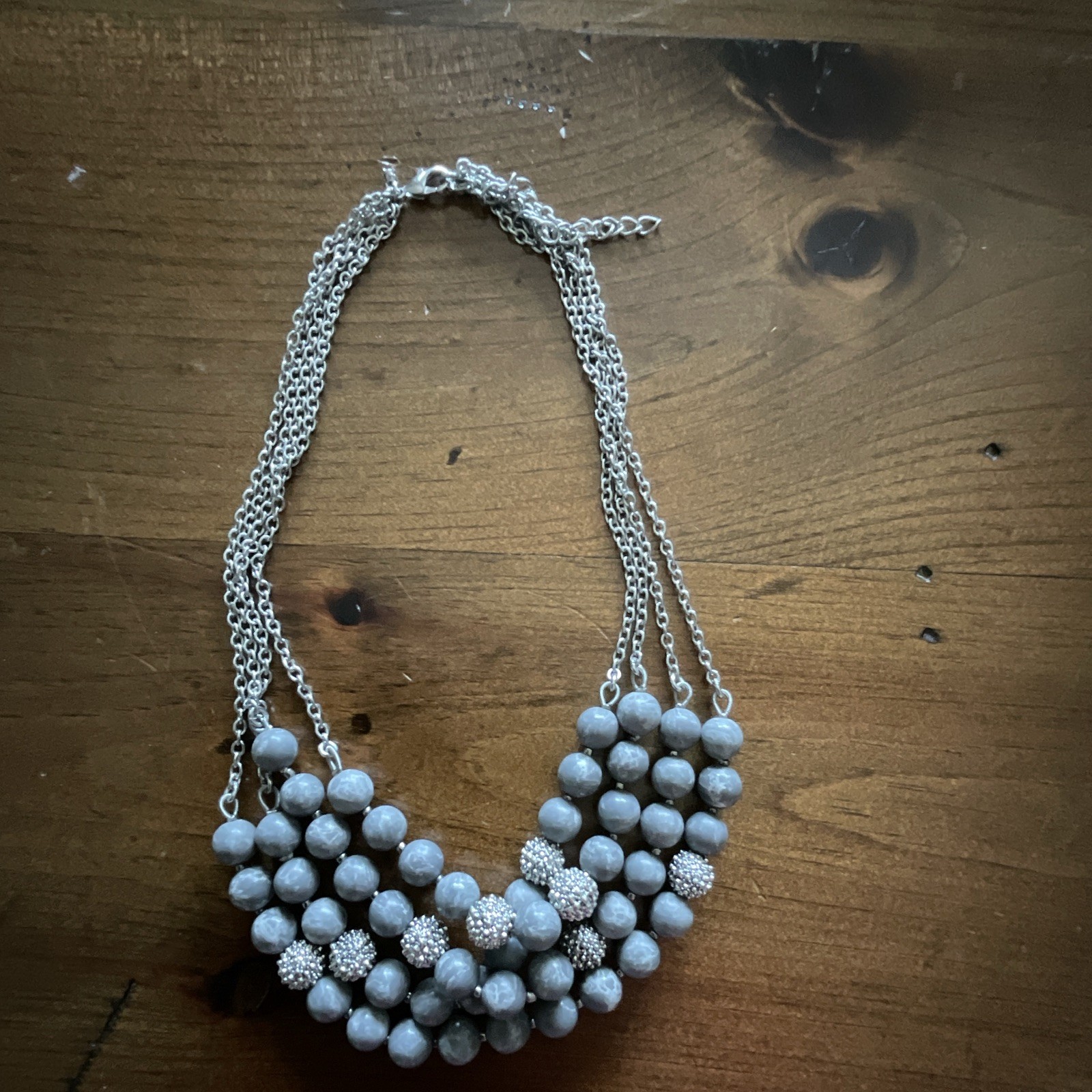 WHBM Silver Gray and Black Bead Necklace with Lobster Clasp 18 Inches #113