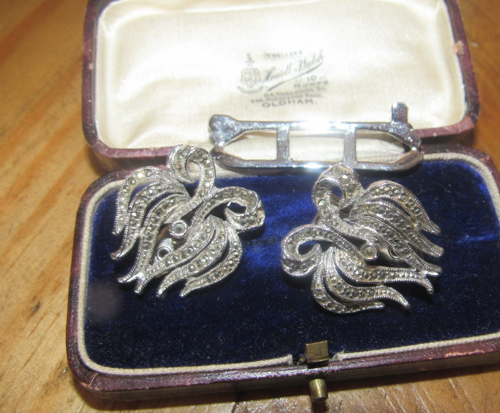 Vintage art deco silver marcasite duette convertable brooch pin hair fur clips