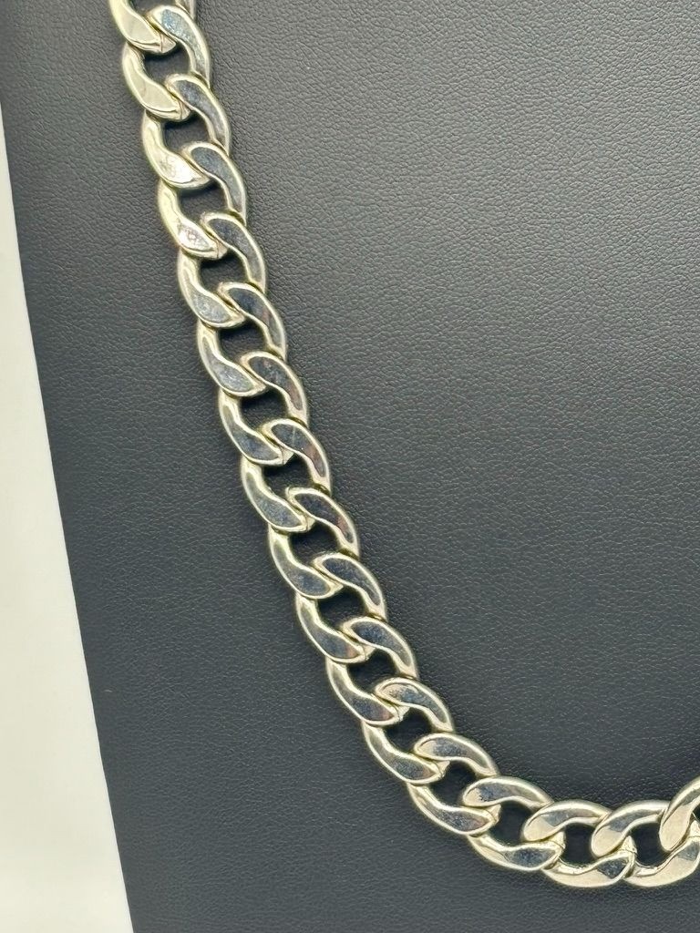 Chunky Silver-Tone Cuban Link Chain Necklace W/Faux Safety Pin Accent Adjustable