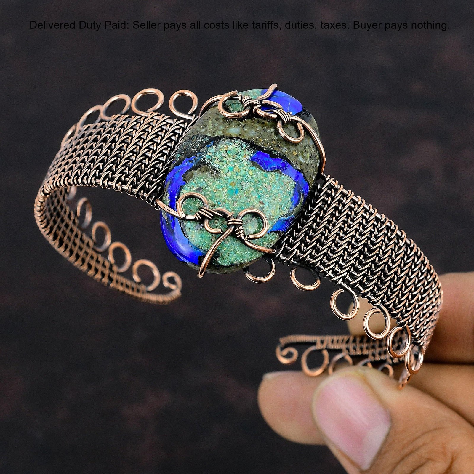 Natural Azurite Malachite No Stone Copper Sister Wire Wrapped Anniversary Bangle