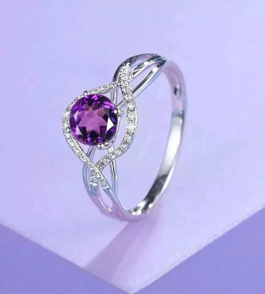 2.30Ct Round Cut Simulated Amethyst Wedding Stunning Ring 14K White Gold Plated