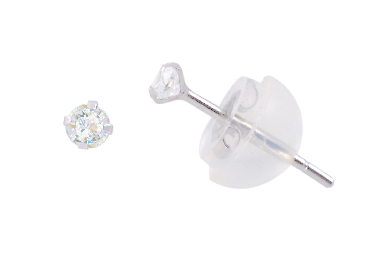 14k White Gold Round CZ Cubic Zirconia Stud Earrings with Safety Silicone Backs