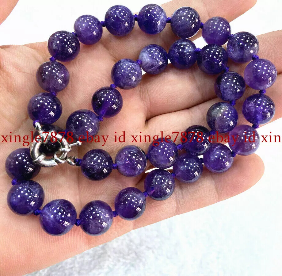 Natural Pretty 8/10/12mm Purple Amethyst Gemstone Round Beads Necklace 16-36in