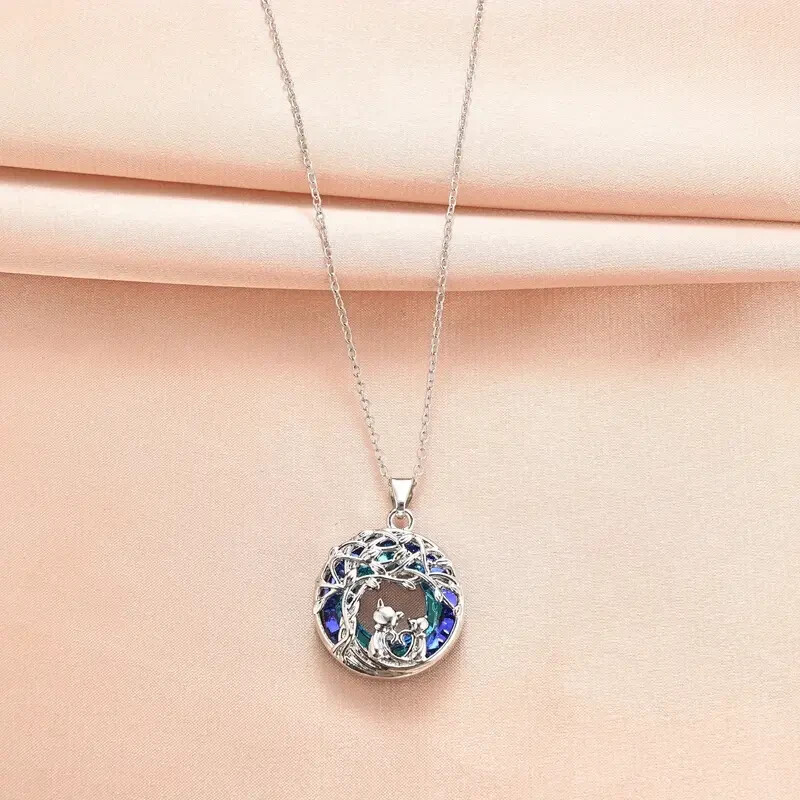 Rainbow Mystical Fire Topaz 925 Sterling Silver Tree Of Life Cat Kitten Necklace