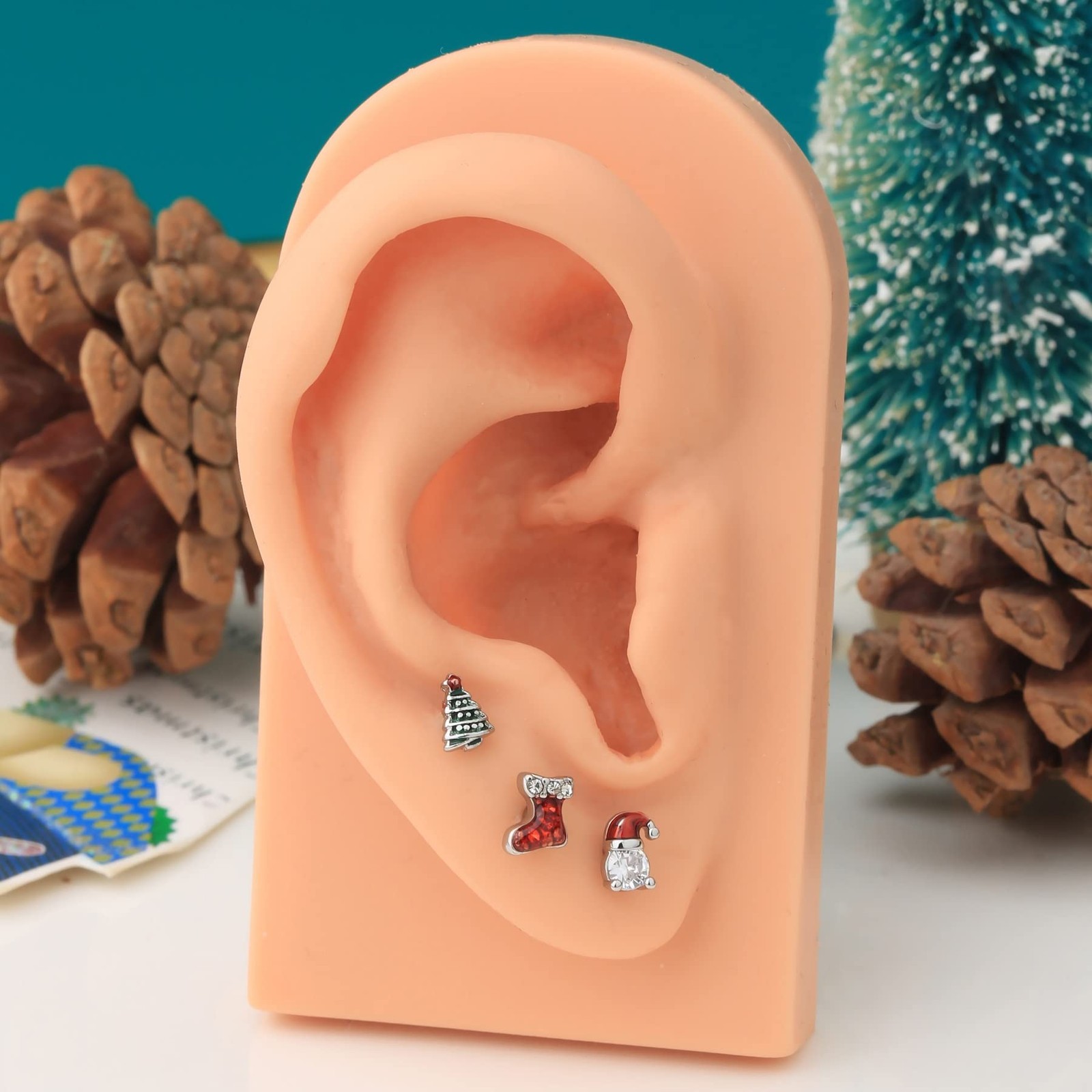 3PCS Christmas Tragus Earrings Cartilage Stud, 316L Surgical Steel, 16G 6MM