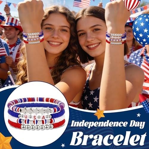 4Th of July Bracelets for Women, Patriotic Red White and Blue Bracelets,