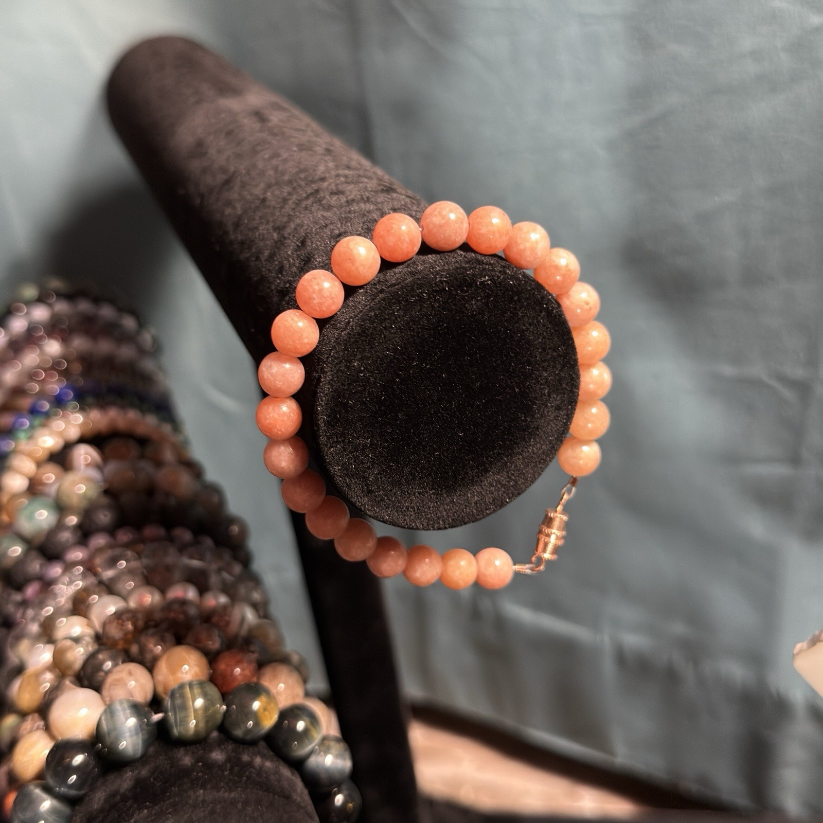 Peach Calcite Natural Gemstone Bead Bracelet | Smooth Round 8mm