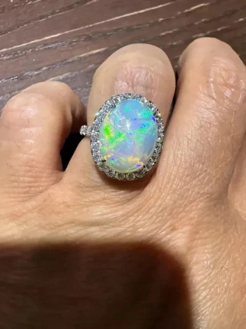 4.50Ct Oval Cut Natural Fire Opal Halo Engagement Ring 14K White Gold Plated