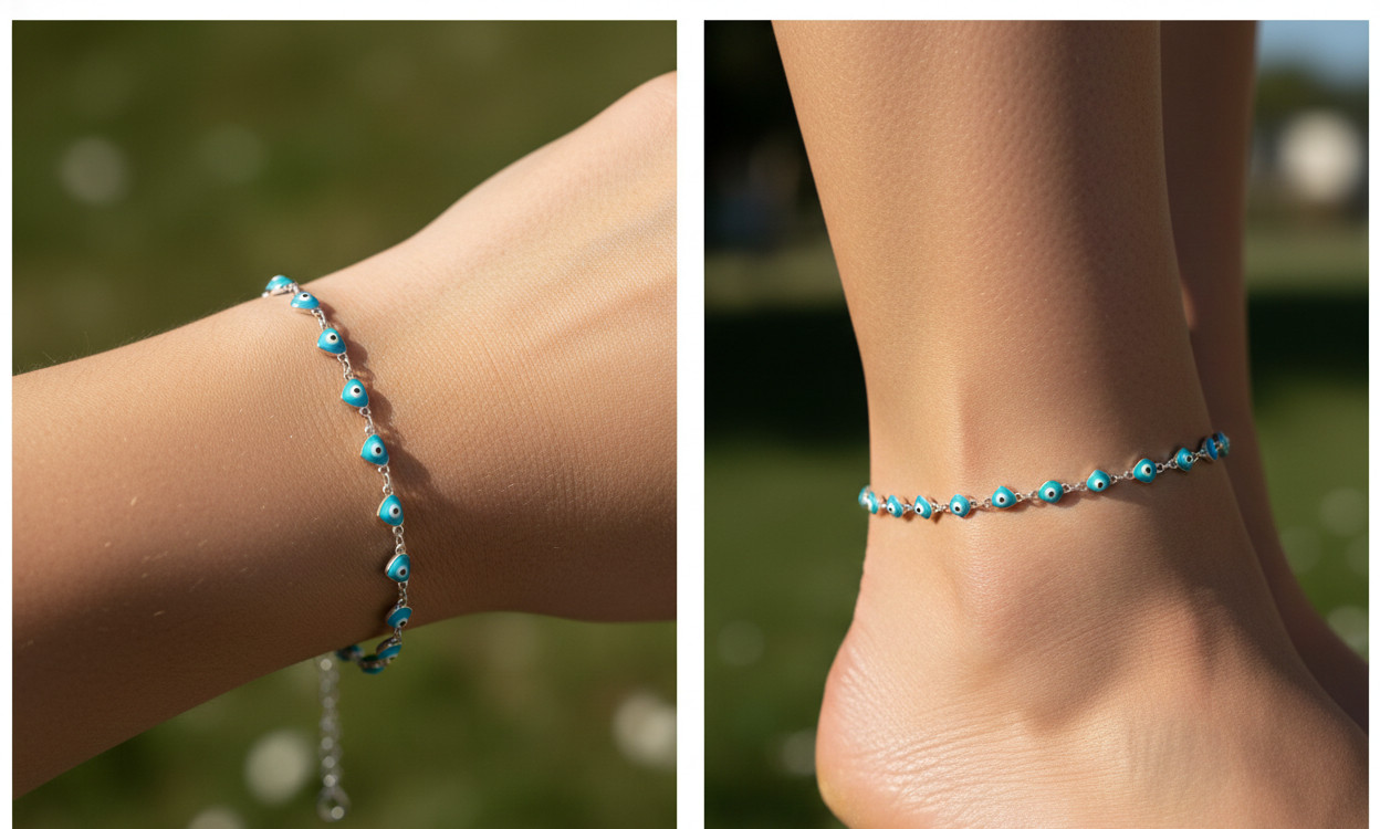 Boho Blue Heart Evil Eye Anklet Elegant 925 Silver Plated Daily Protection Charm