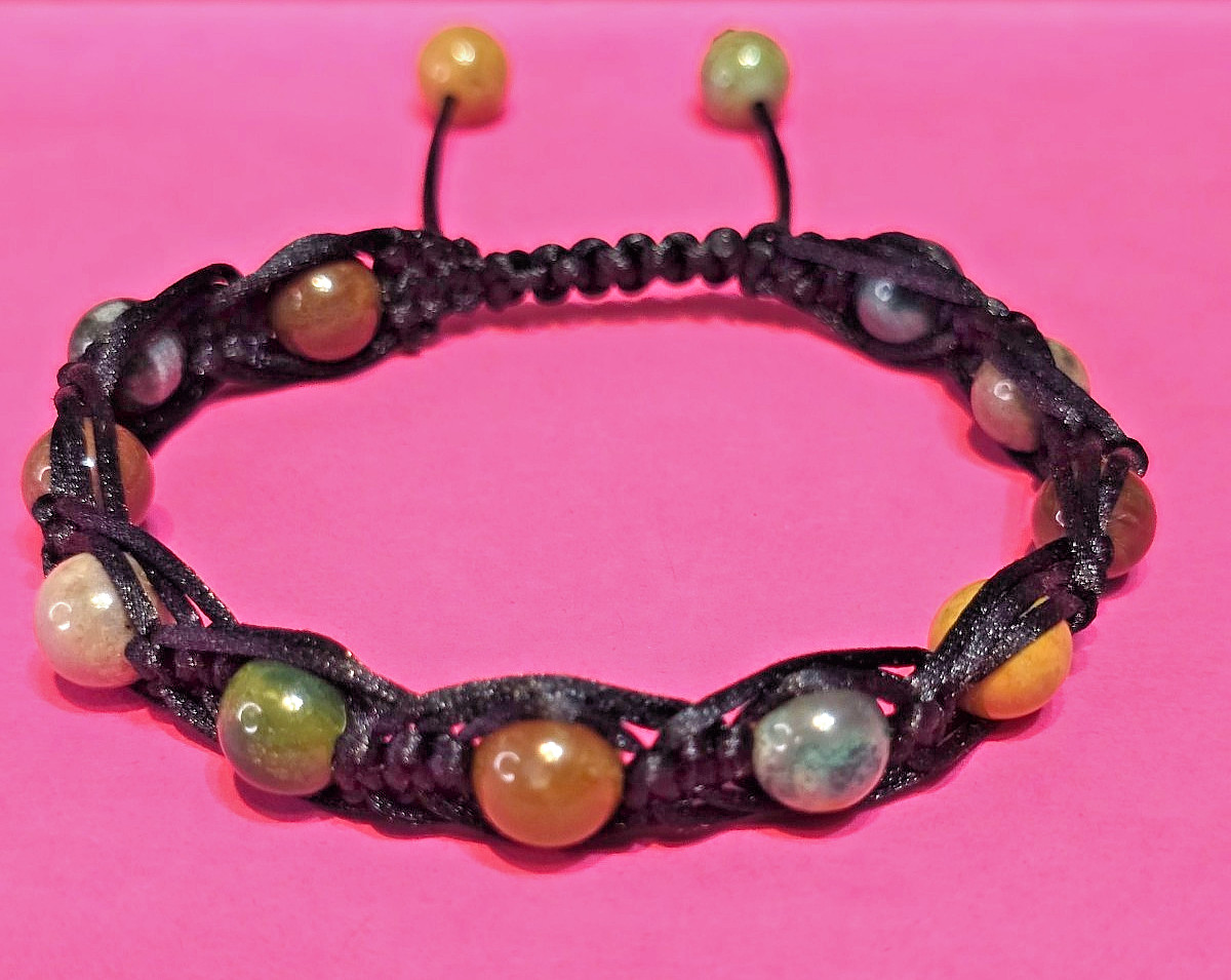 Macrame and Ocean Jasper Gemstone Bead Adjustible Bracelet