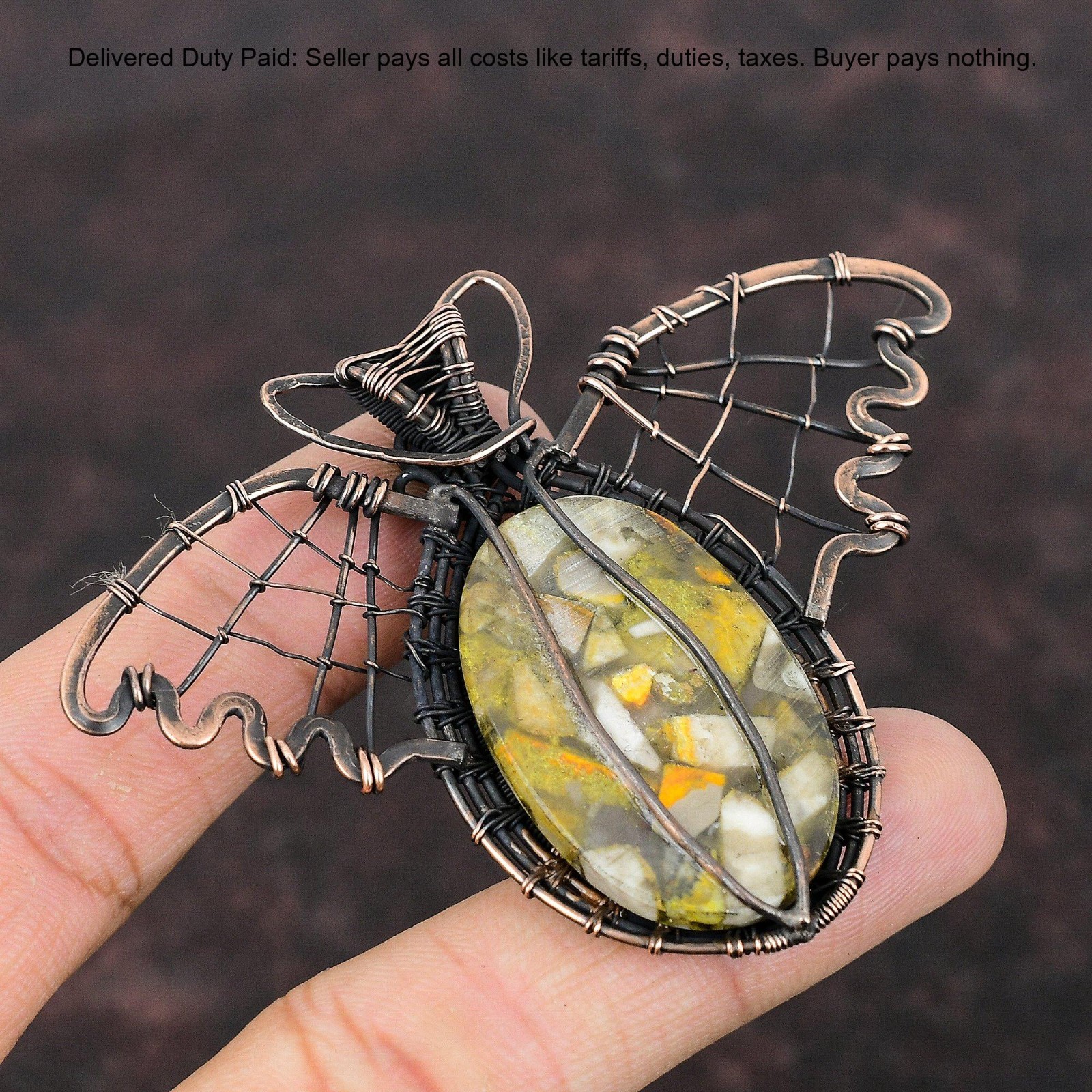 New Year Sale Copper Bumble Bee Jasper Stone Copper Butterfly Pendant Jewelry