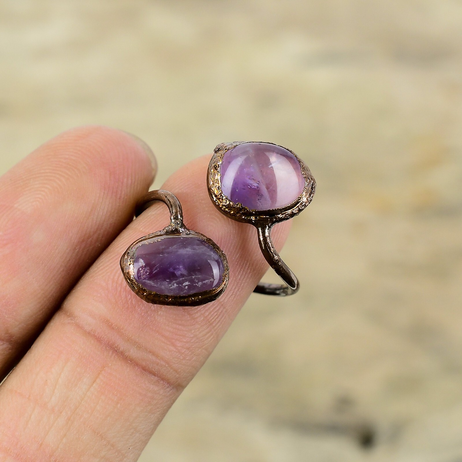 African Amethyst Copper Electroformed Stackable Adjustable Ring Size Adjustable