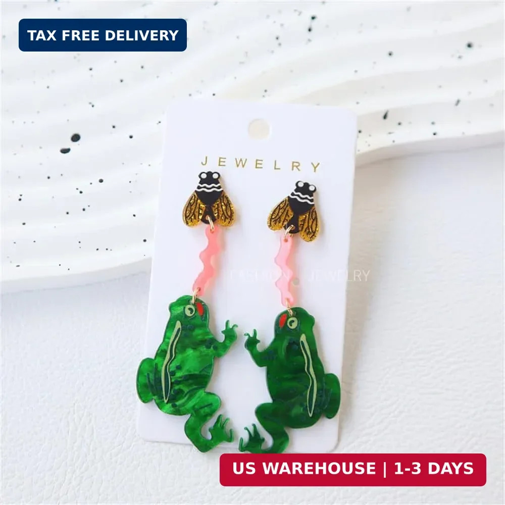 Creative Acrylic Frog Dangle Earrings for Women Lightweight Cute Summer Green An
