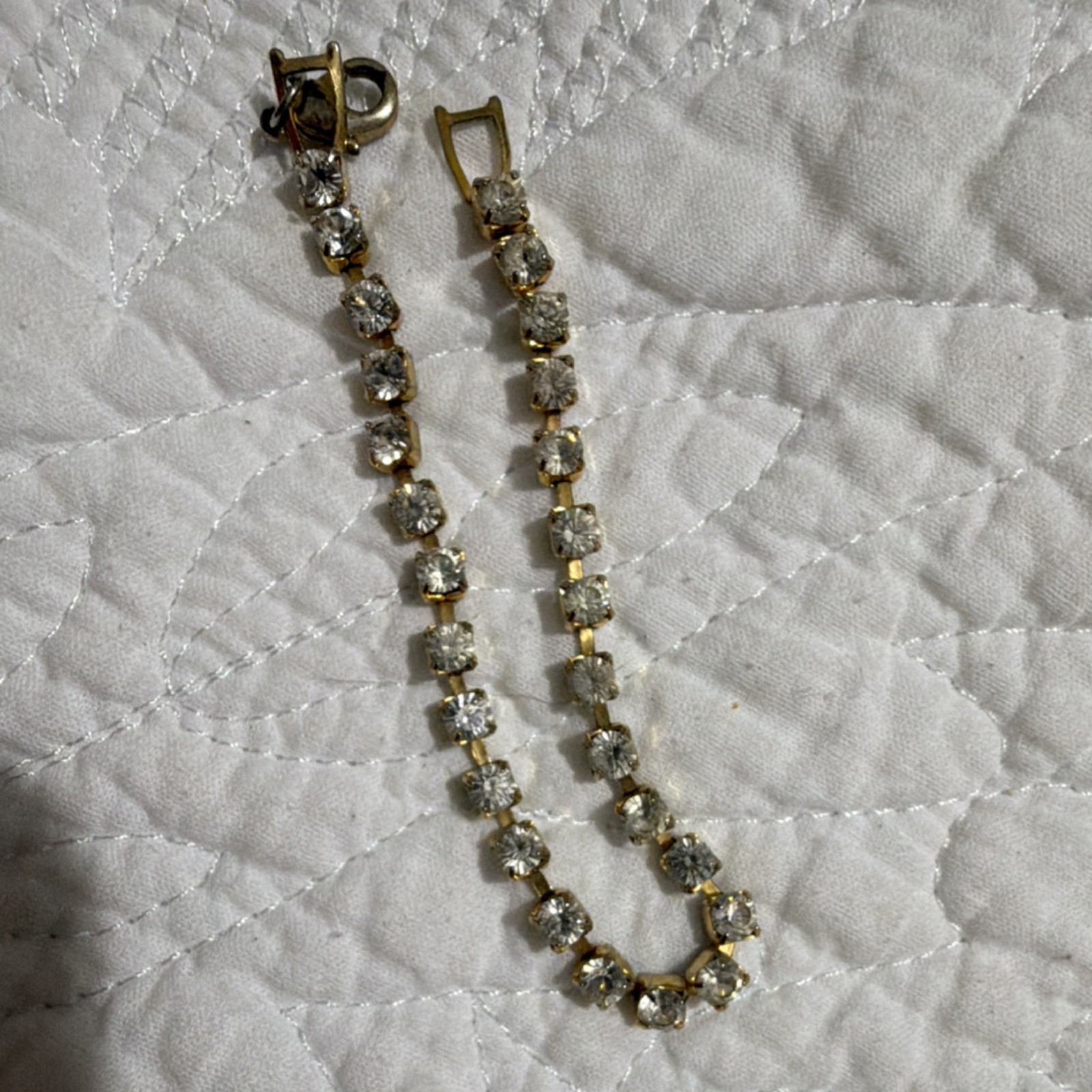 Gold-Tone Tennis Bracelet Clear Round Stones Prong Setting Push Lock