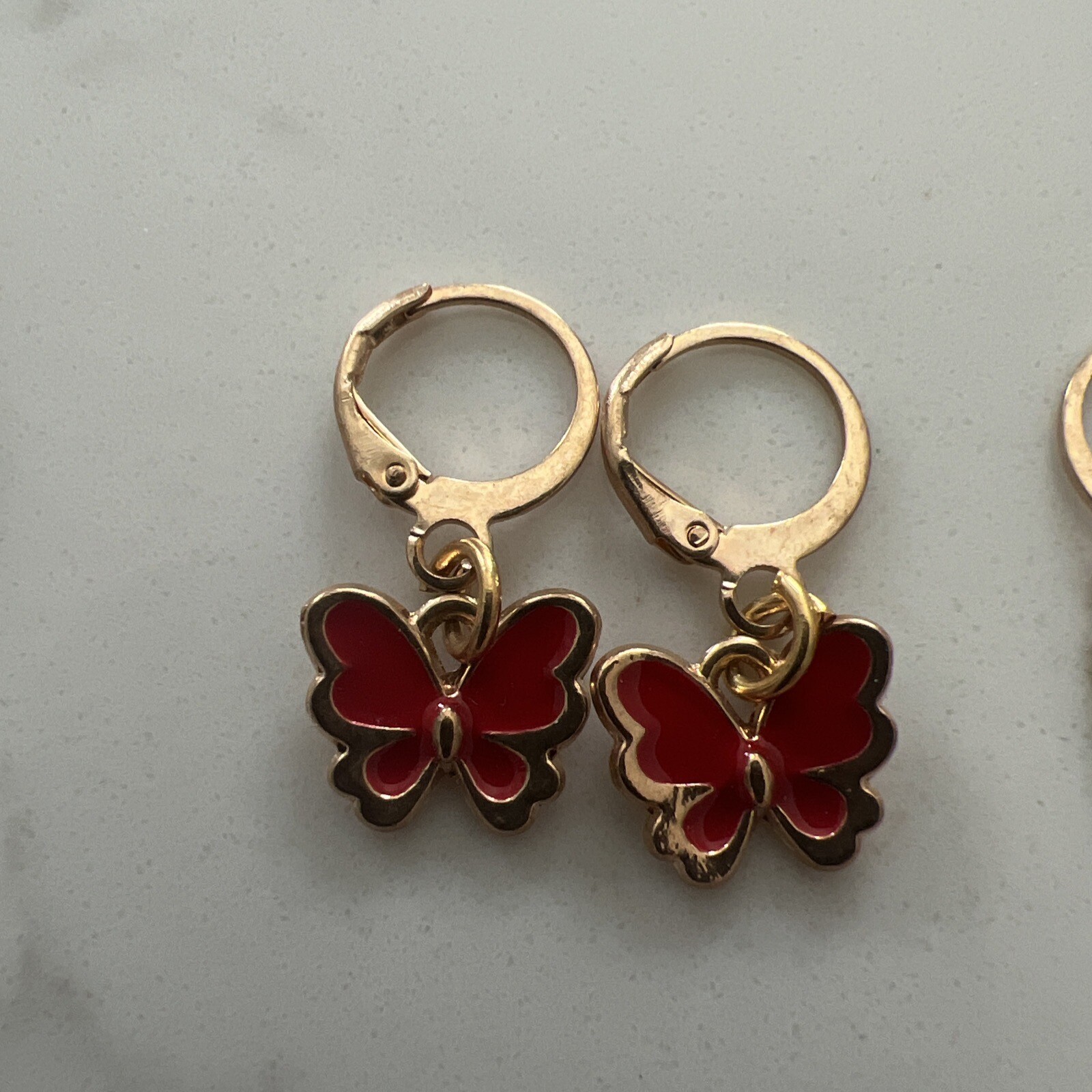 2 Sets Gold Huggie Hoop Earrings 1 Red Set And 1 Black Set Butterflies