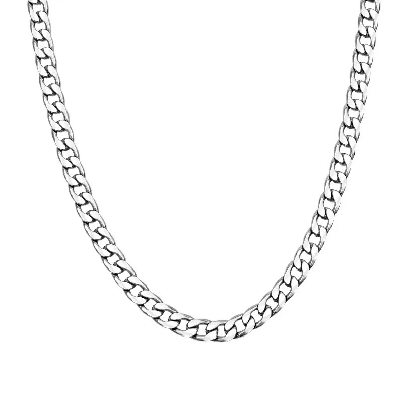 8mm Cuban Link Chain Necklace 24in (60cm) Stainless Steel Silver Tone