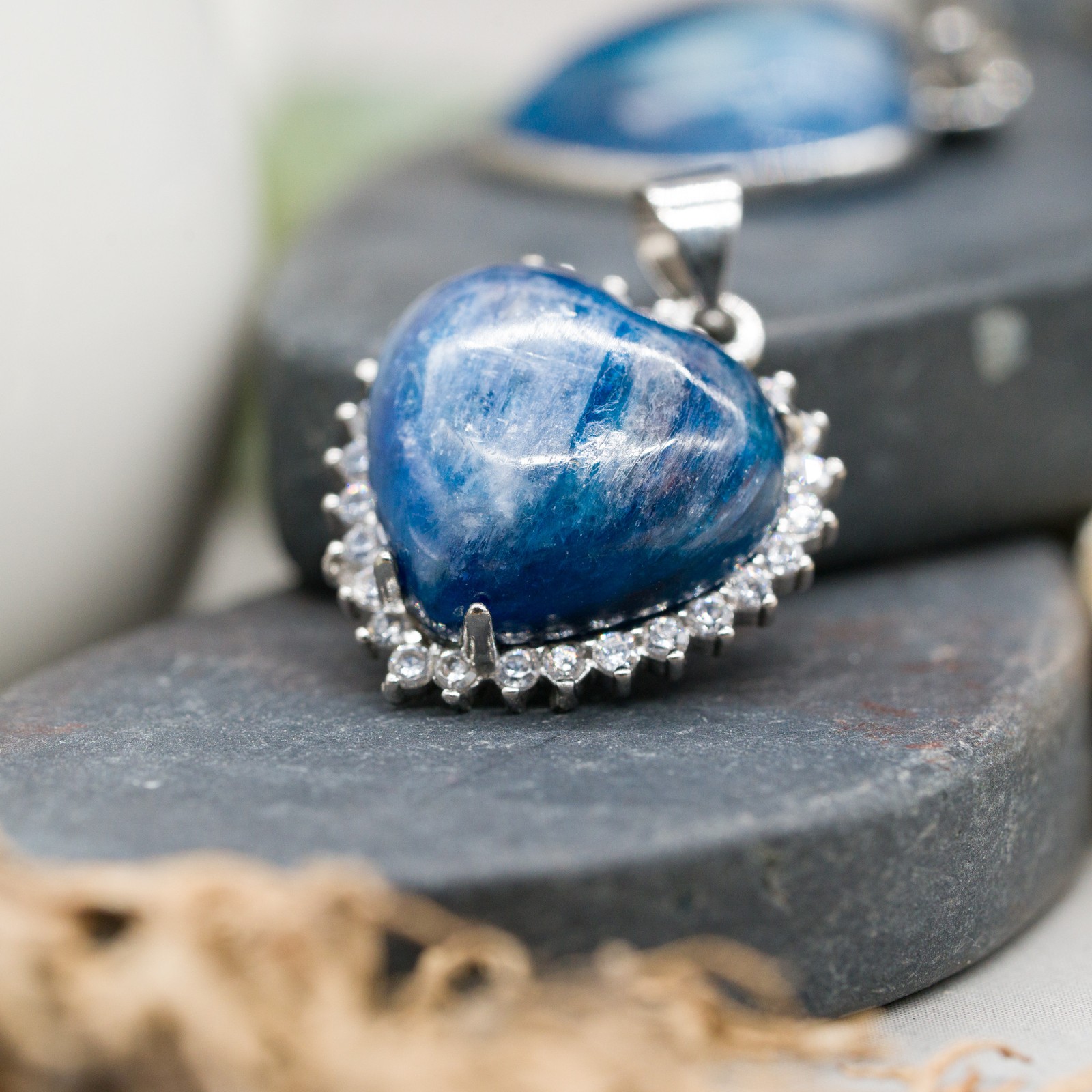 Dark Blue Cats Eye Crystal Heart Pendant Amulet Blue Boho Stone Jewelry Gift