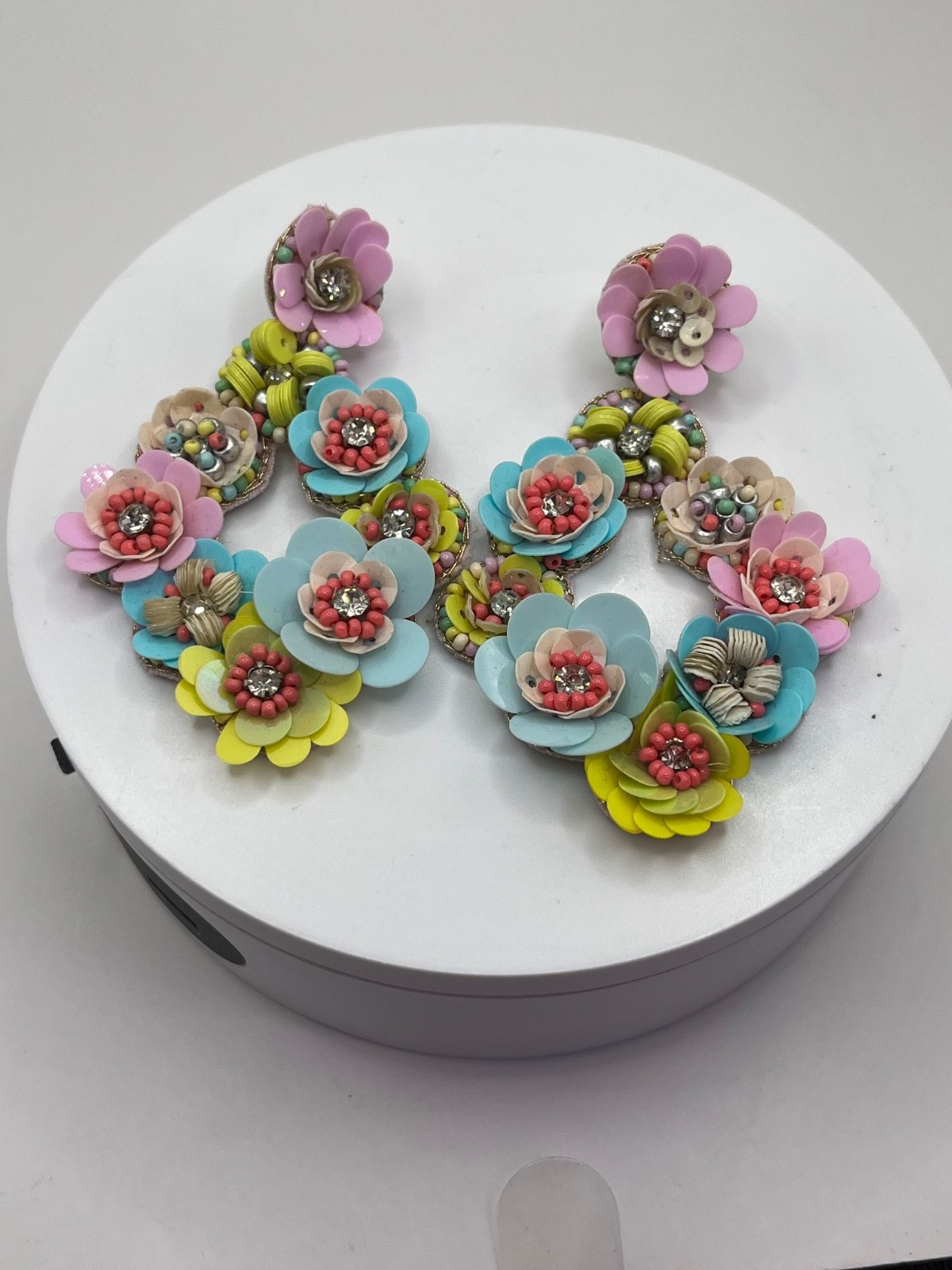 Noir Floral Beaded Statement Lightweight Earrings