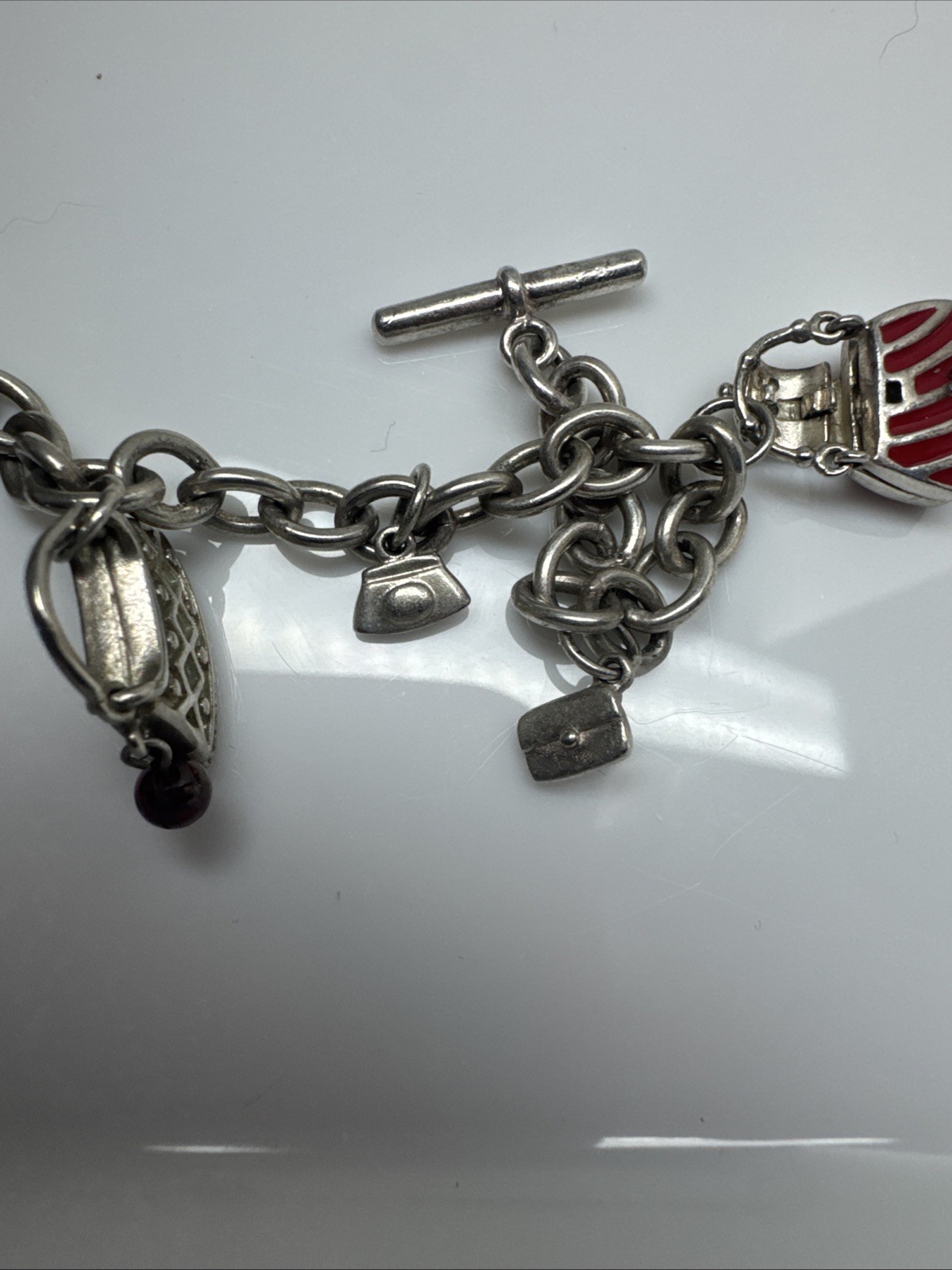 26 grams 925 Sterling silver handbag CHARM BRACELET Handbag Purses open j1-1