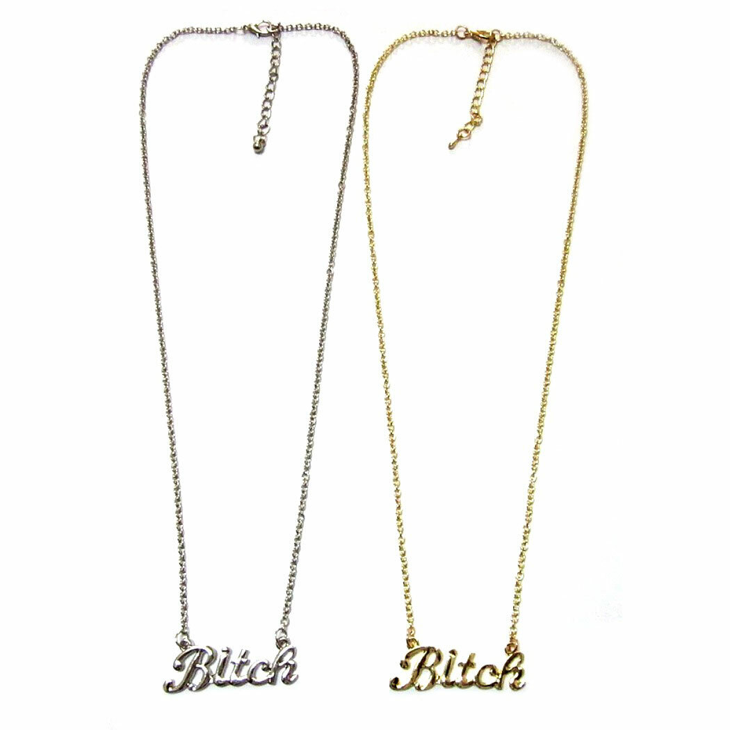 BITCH NECKLACE 1.5″ Charm Pendant Gold Silver Tone Chain HIP HOP Trendy Fashion