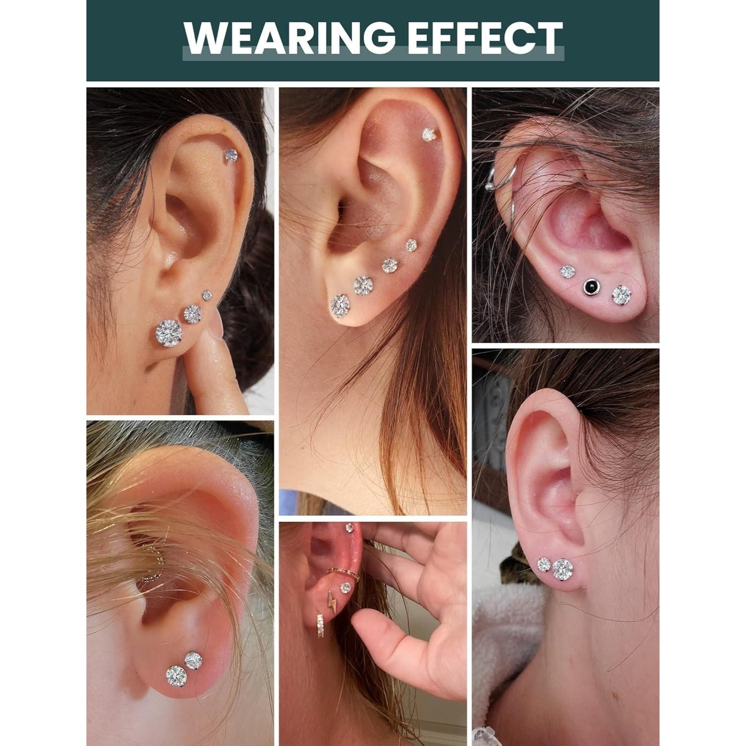 6 Pairs CZ Stud Earrings Set Hypoallergenic Stainless Steel Earrings(3-8mm)