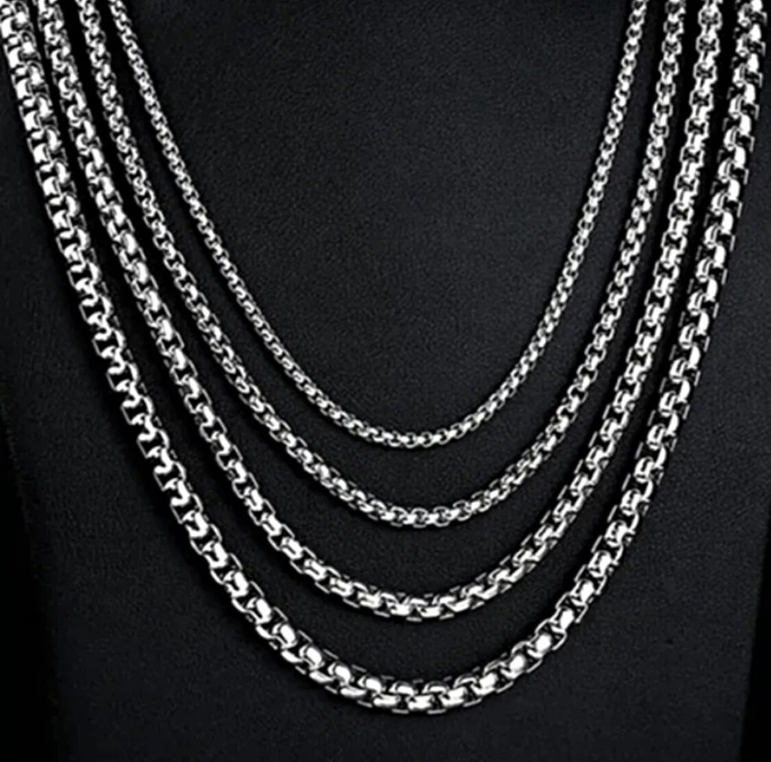 Round Box Chain Necklace Stainless Steel Cuban Men Women 18-24 inches, 2/3/4mm