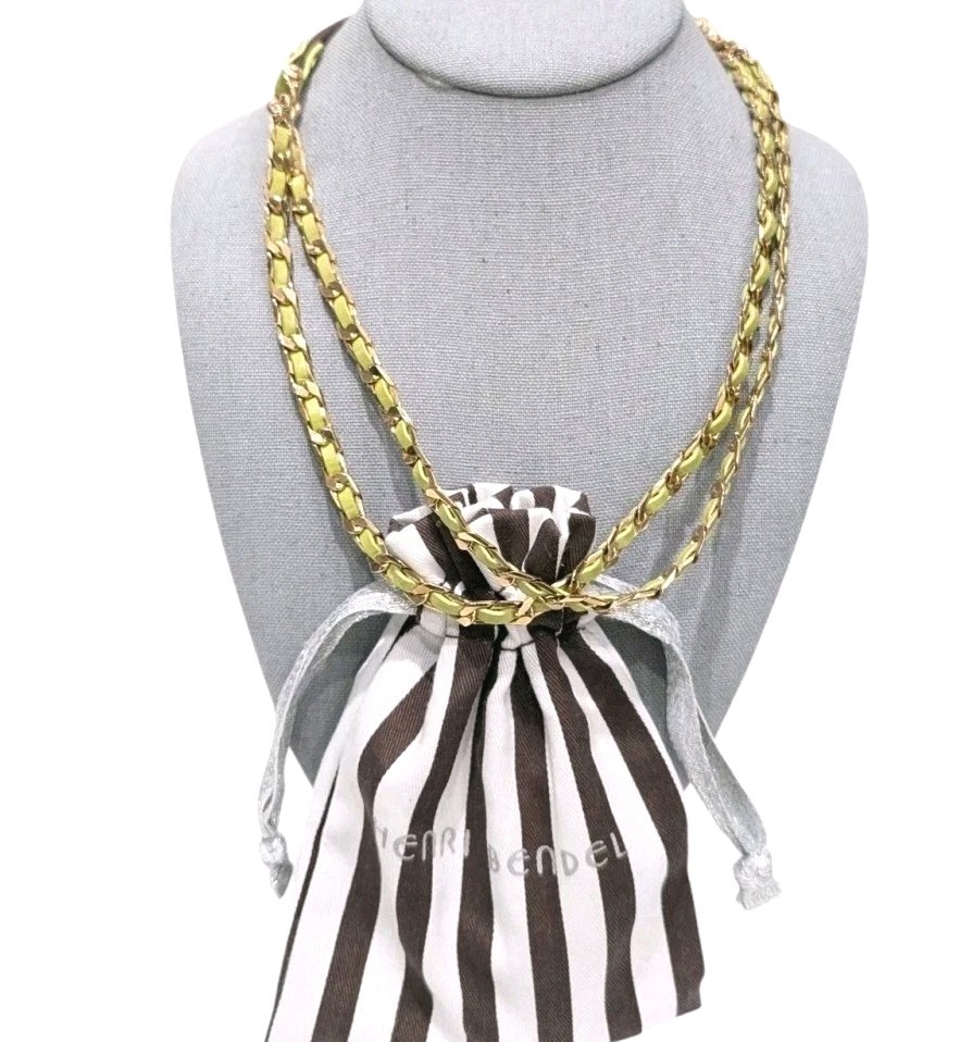Henri Bendel Green Leather Gold Tone Headband/Necklace SEE DESCRIPTION