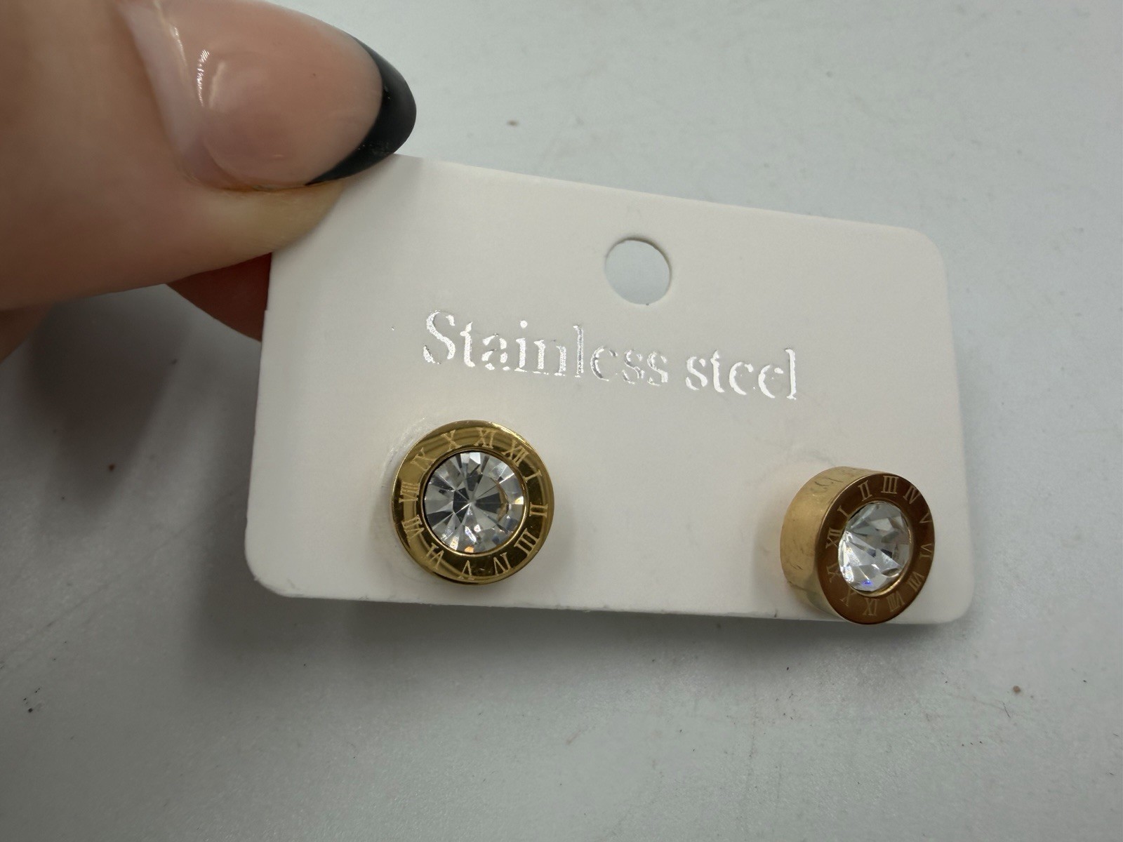 NWT Classic Titanium Steel Stud Earrings with Metal and Geometric Design