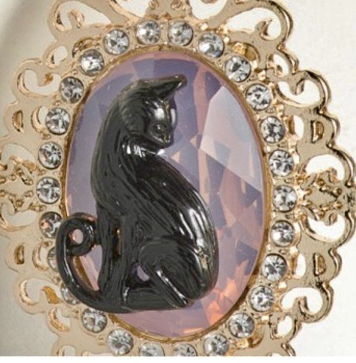 BETSEY JOHNSON Black Cat Cameo Rhinestone Gold Tone Halloween Drop Earrings NWT