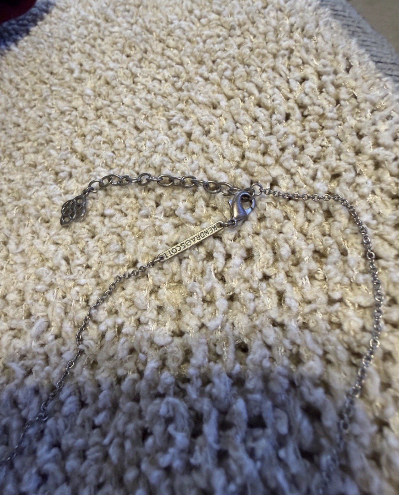 Kendra Scott Silver Plated Oval Drusy Quartz Pendant Cable Chain Necklace Signed