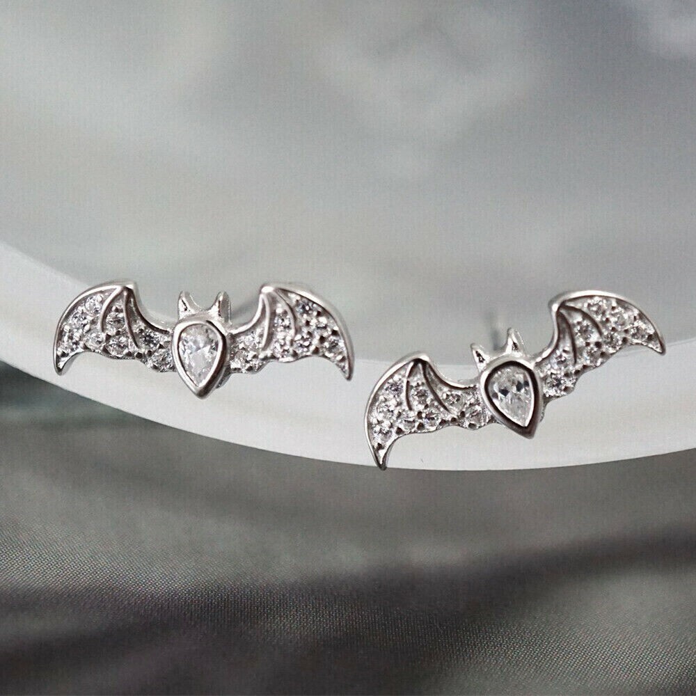 Pear Simulated Diamond Stunning Flying Bat Stud Earrings 14k White Gold Plated