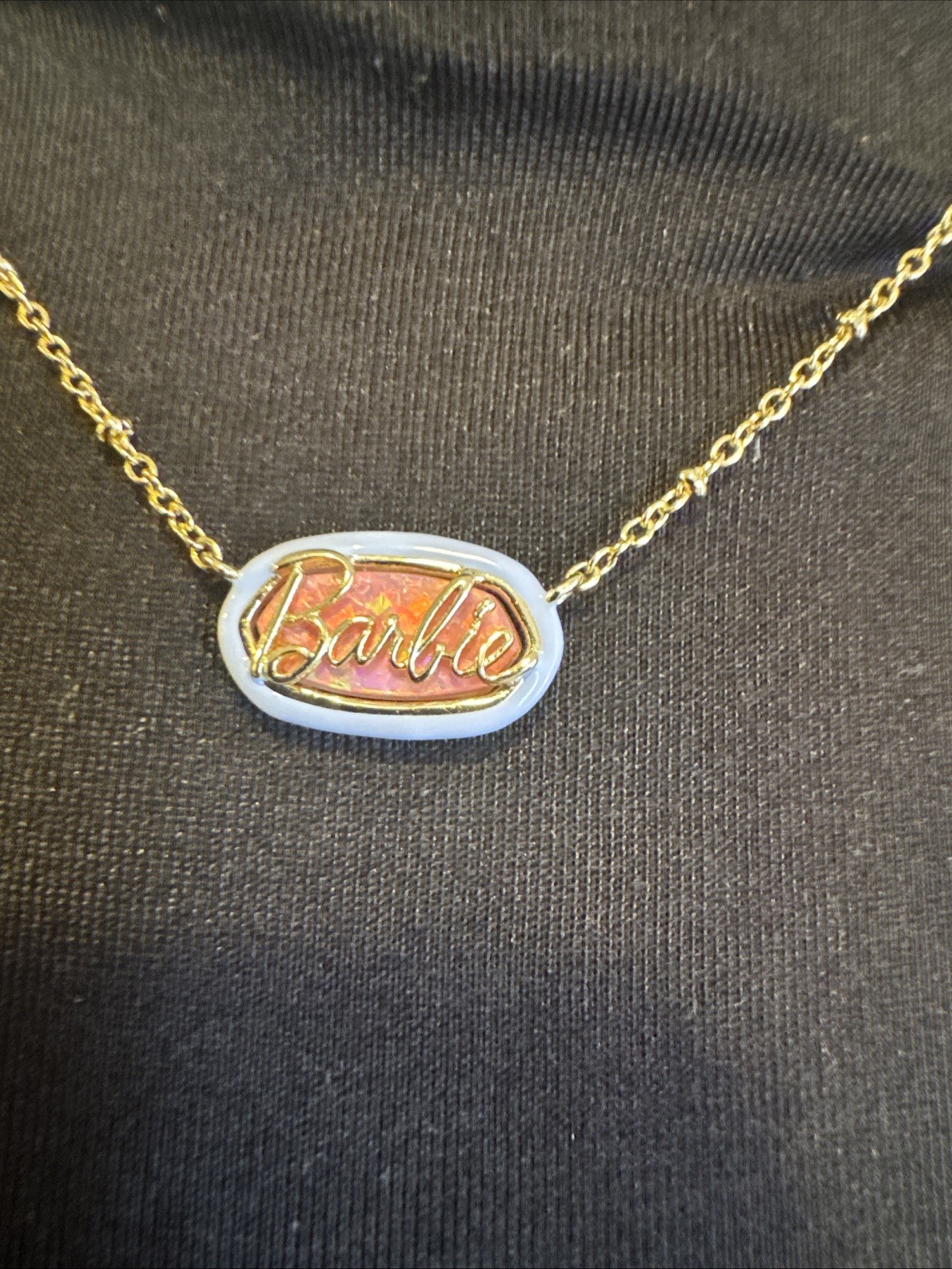 Barbie x Kendra Scott Gold Elisa Logo Necklace Pink RARE!!!!!