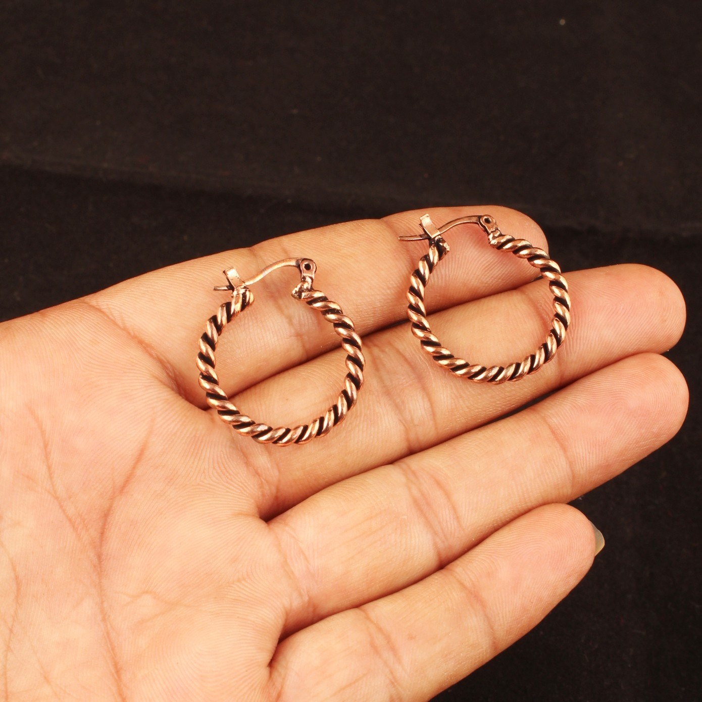 Pure Copper Oxidized Wire Wrap Rope Hoop Earrings for Women Lightweight Handmade