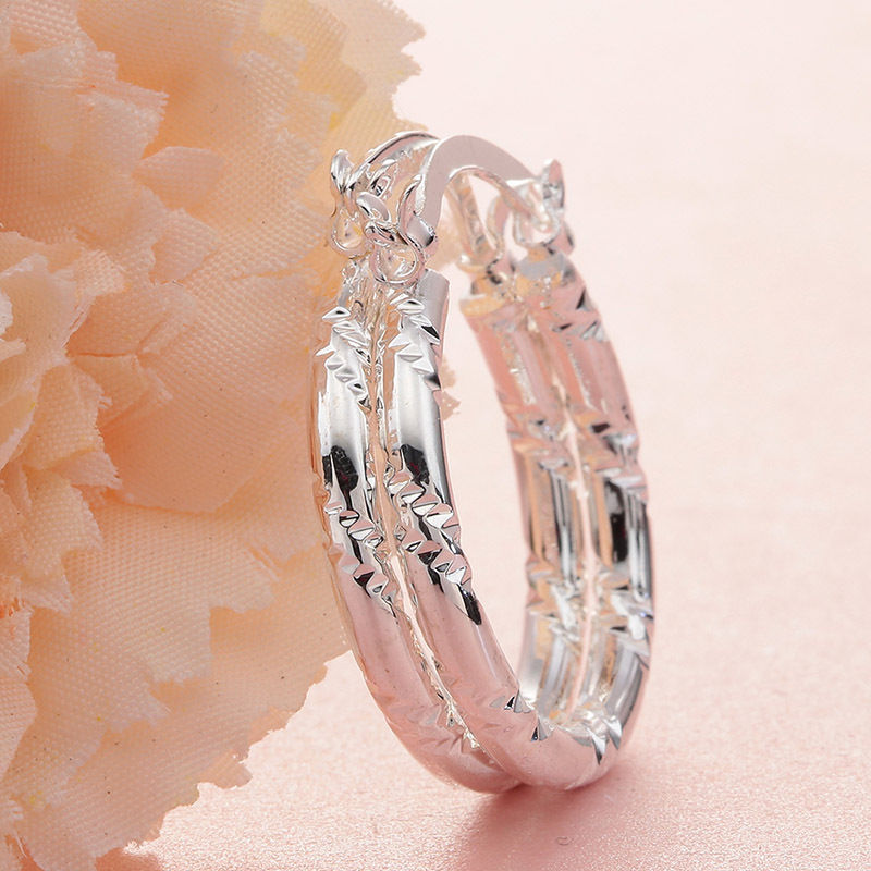 Cute New 925 Silver Plated Concise Band Design 1″ Round Hoop Earrings