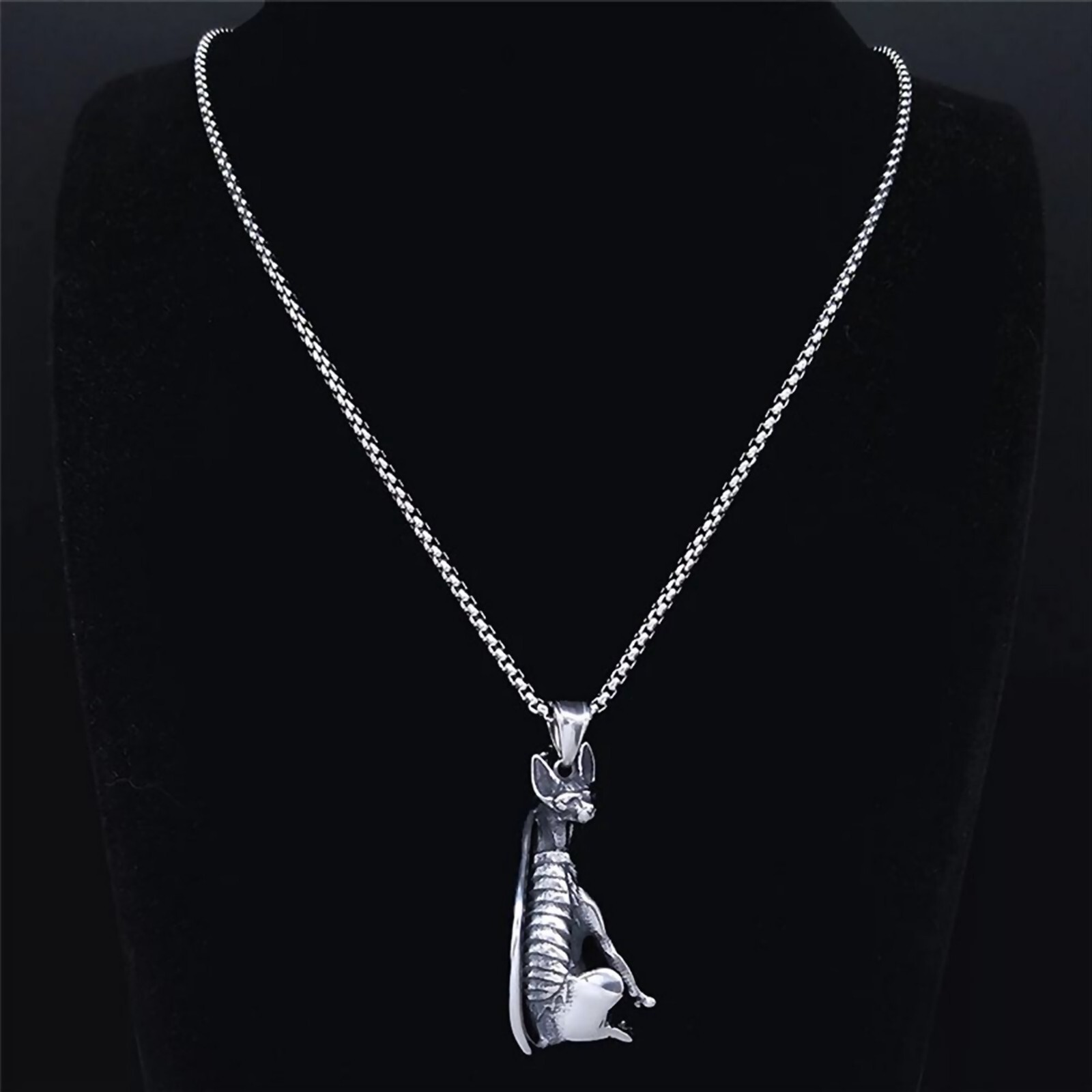 Sphinx Cat Necklace 316L Stainless Steel Egyptian Style Feline Bastet Pendant