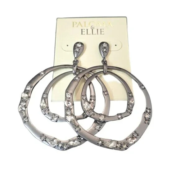 Paloma & Ellie Women’s Statement Hematite Plated Frontal Hoop Earrings NWT