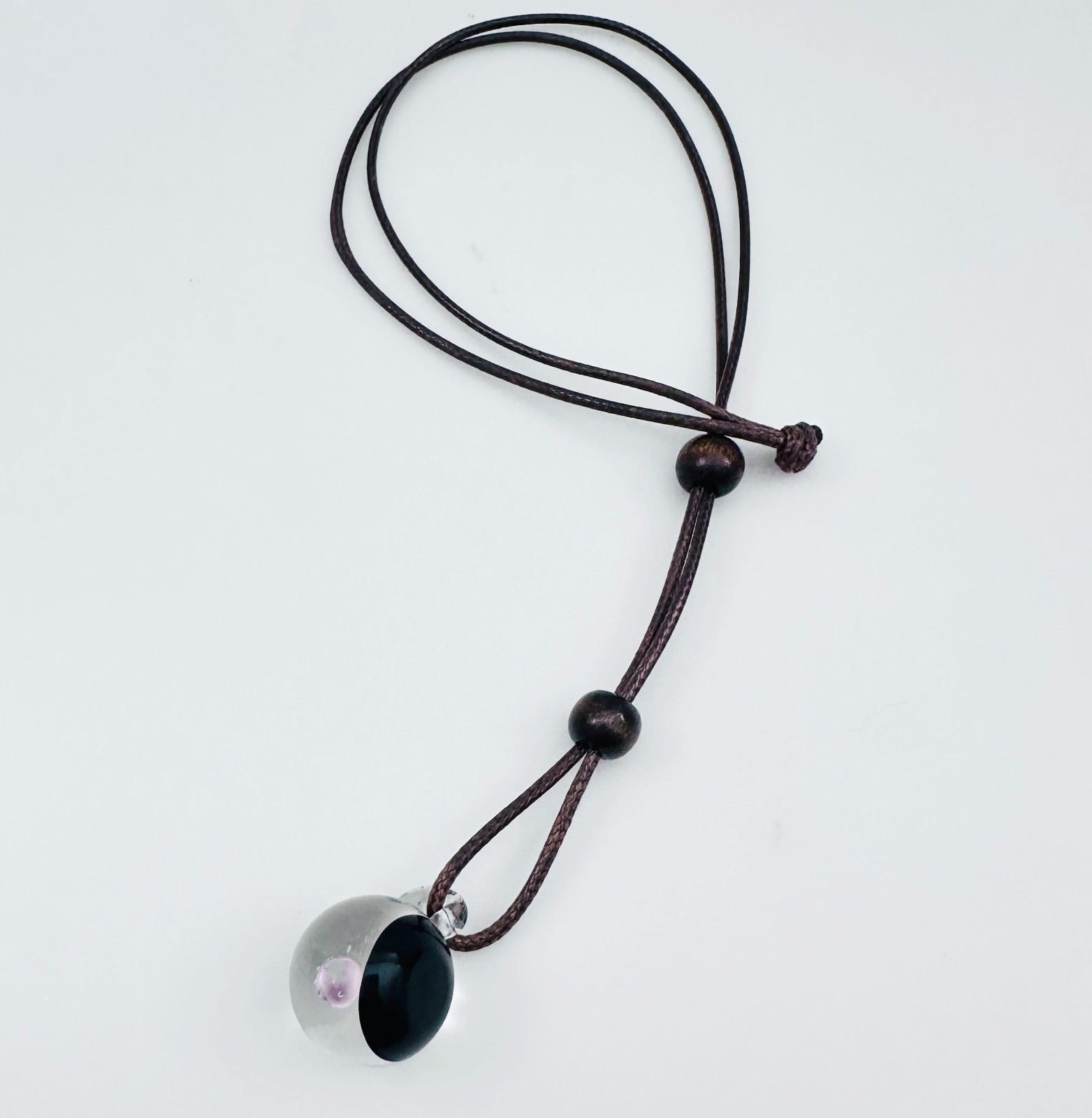 Galaxy Cosmic Sphere Glass Lampwork Pendant w/Long Brown Cord Necklace