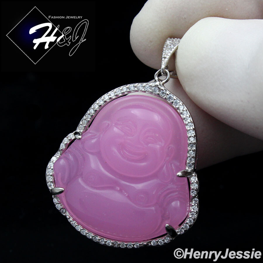 WOMEN 925 STERLING SILVER ICY BLING PINK RHINESTONE BUDDHA CHARM PENDANT*SP236