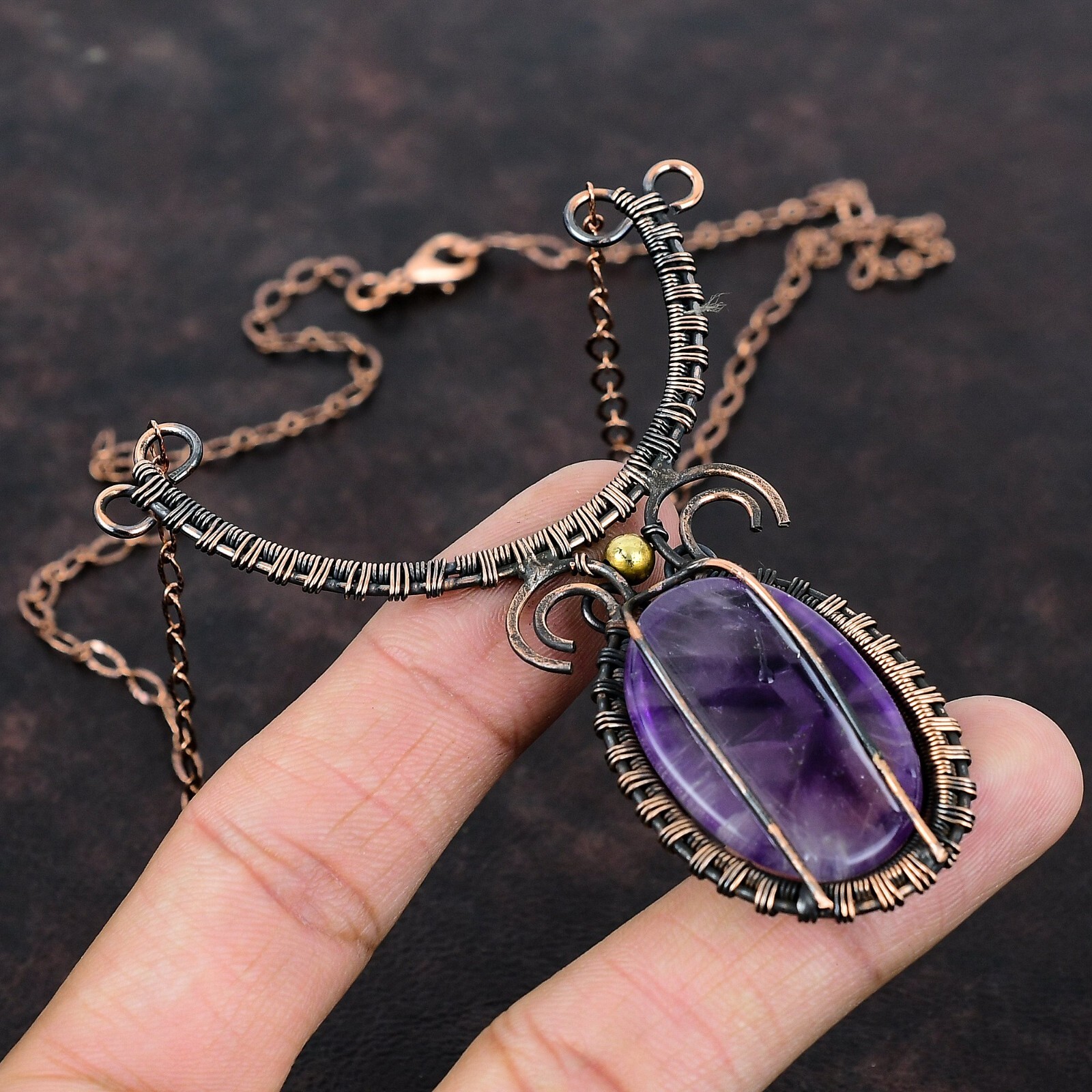 Star Amethyst Wire Wrapped Adjustable Handcrafted Copper Ethnic Gift 18.0″