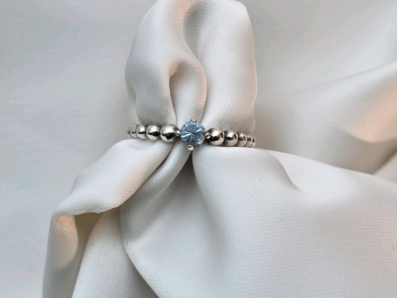 Pandora 925 ALE Sterling Silver Aqua Blue Beaded Stacker Ring Size 6 EU 52