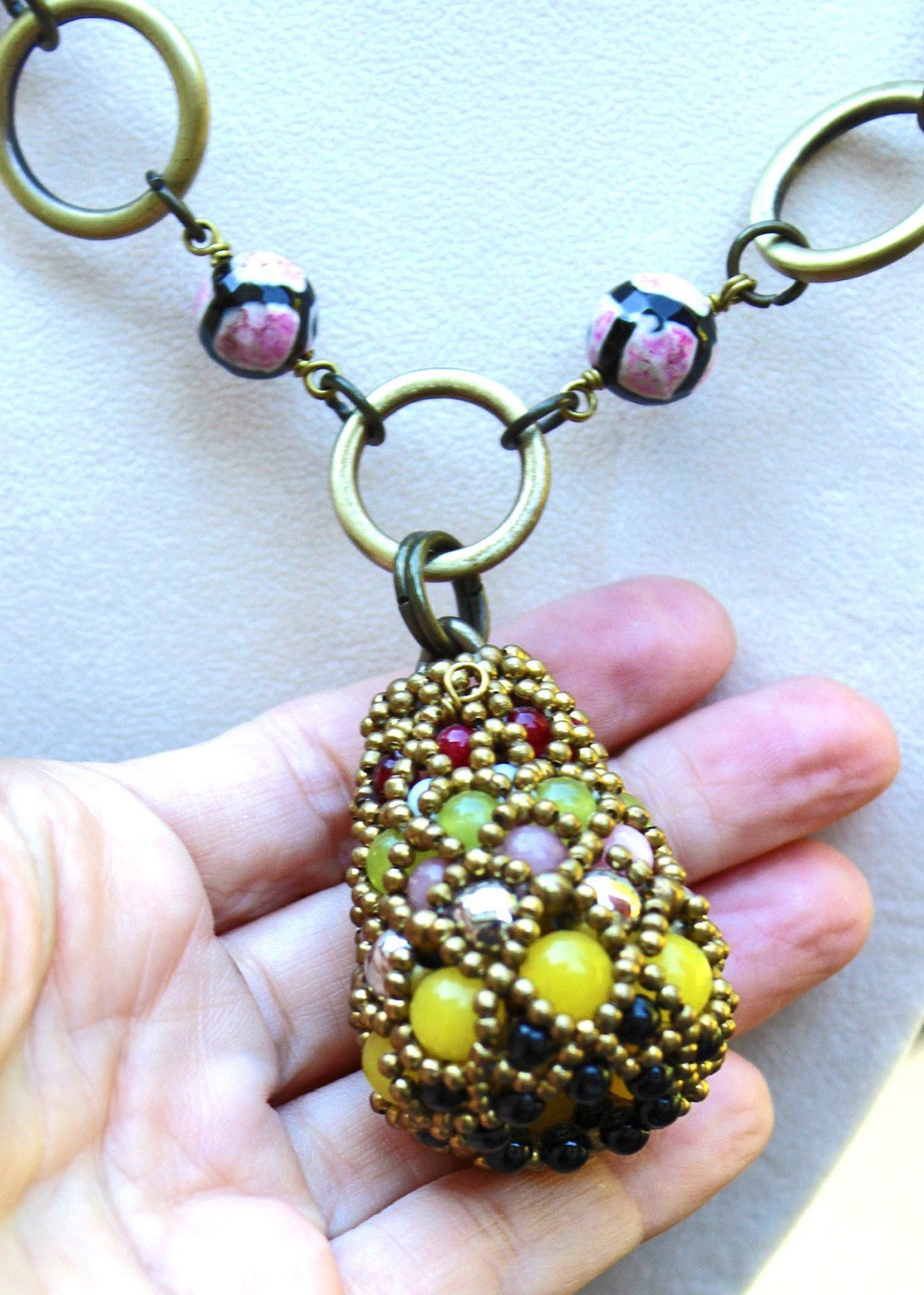 Pam Hiran Pendant Neckace Glass Stones Beads Teardrop for Anthropologie