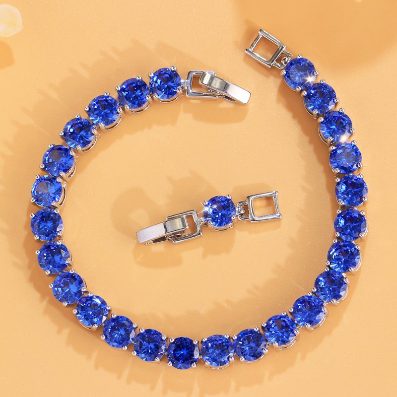 New Round 6MM Royal Blue Topaz Gemstone Charm Women Jewelry Silver Bracelets