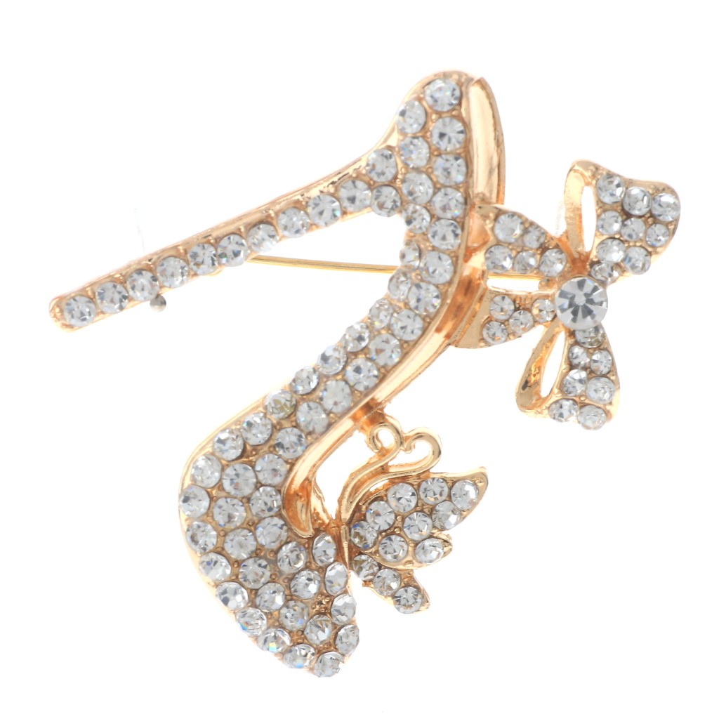 Gold Tone Alloy Metal Crystal High Heel Shoe Brooch P1671-GCL