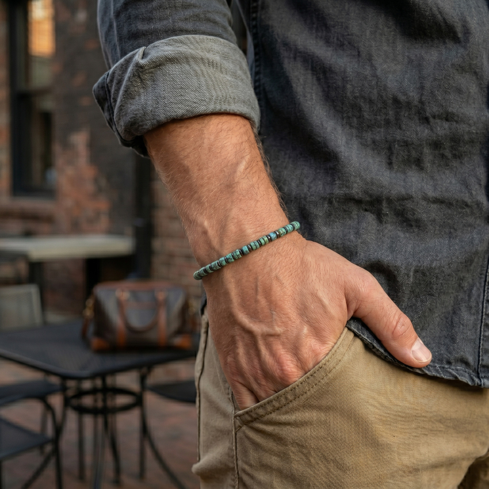 Mens African Turquoise Bracelet Peace Mind Stability Courage Meaningful Gift 7in