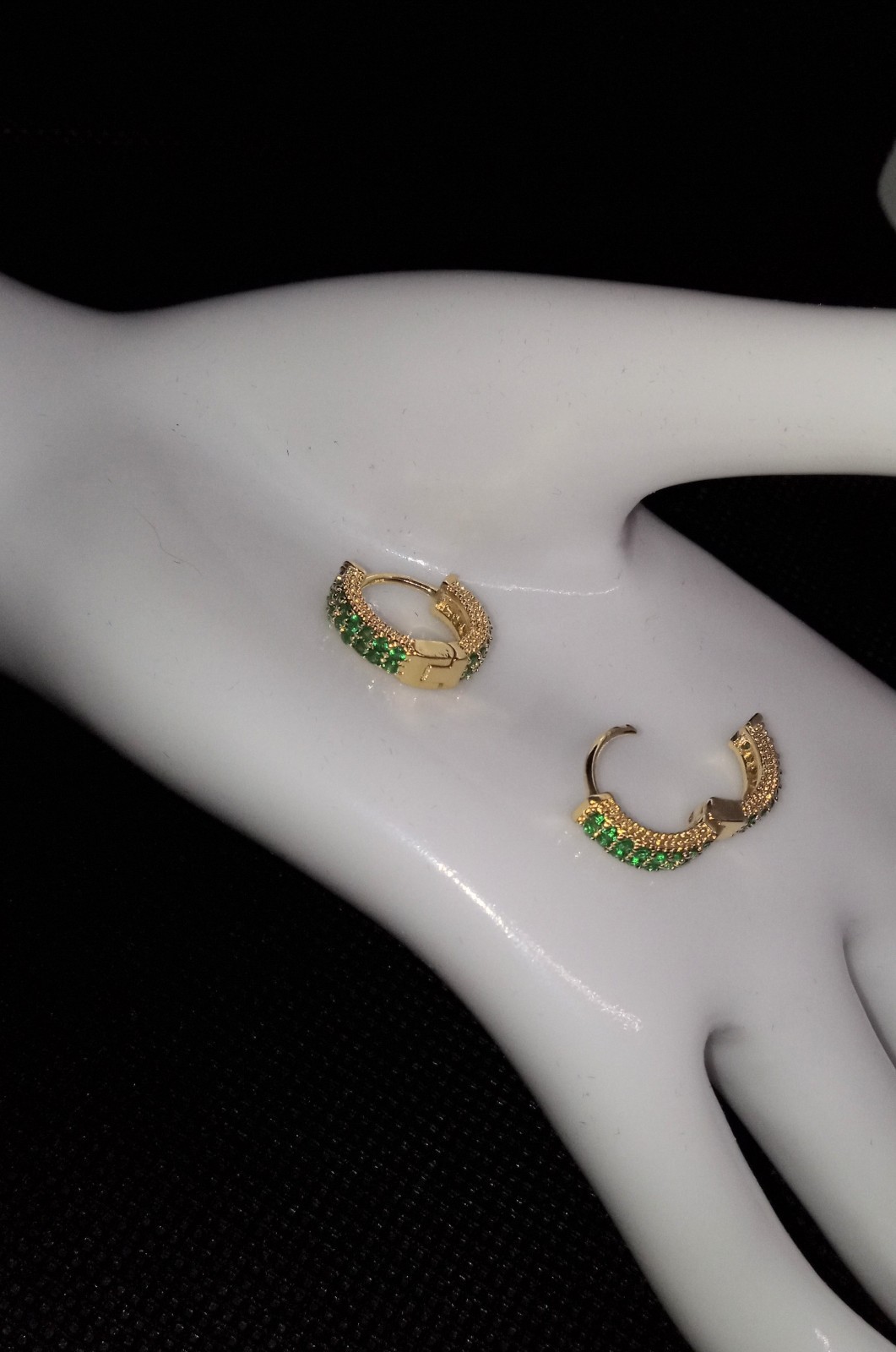 Emerald Green Pave Cubic Zerconia Gold Plated Huggie Earrings NWOT Fall ’25