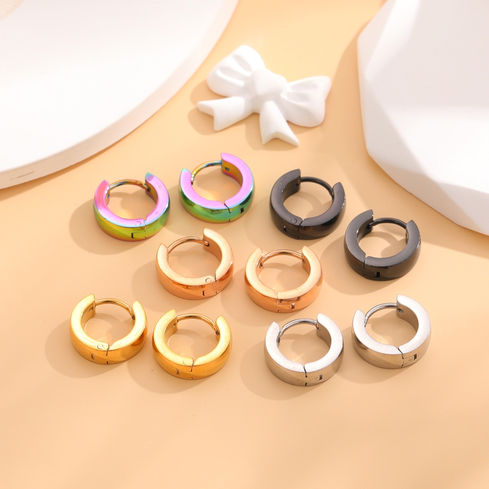5Pairs/set Stack Hoop Nose Ear Hinged Tragus Ring Septum Clicker Surgical Steel