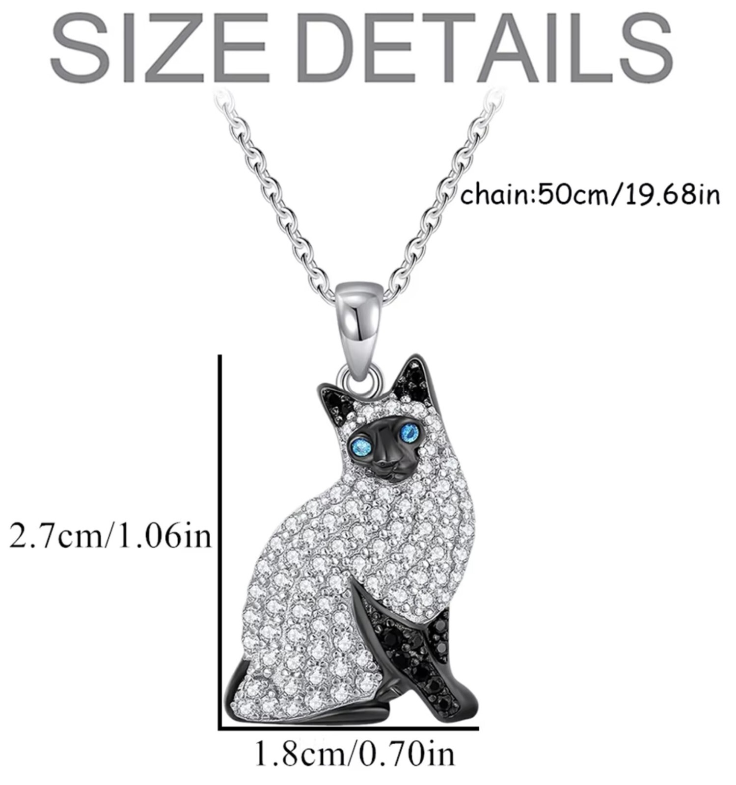 Alloy Cute Siamese Cat Crystal Necklace with 50 cm (19.68 in) link chain