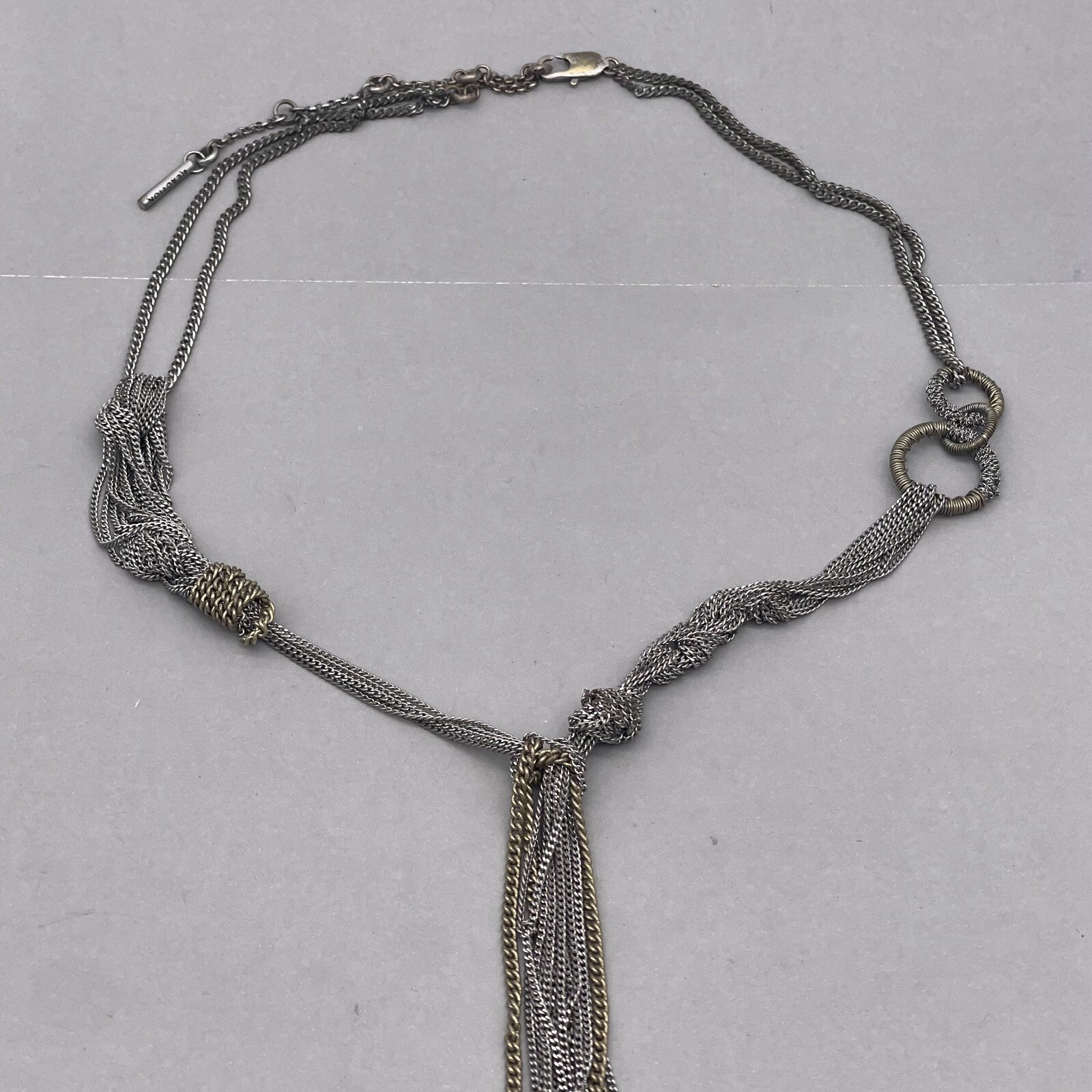 Kenneth Cole Reaction Multi Chain Tassel Necklace Silver and Tone 22 to 27 In