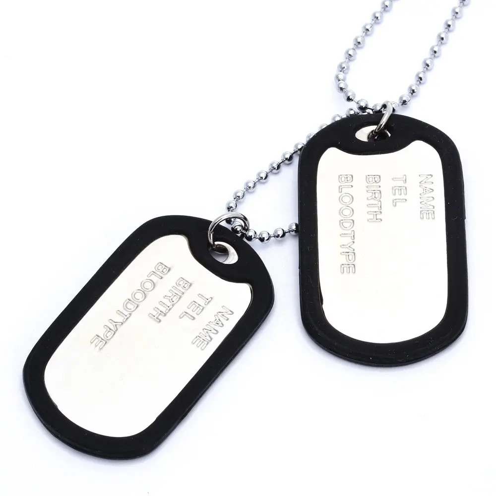 Necklace Chain Pendant 2 Plate Identity Dog Tag Alloy Fashion Men
