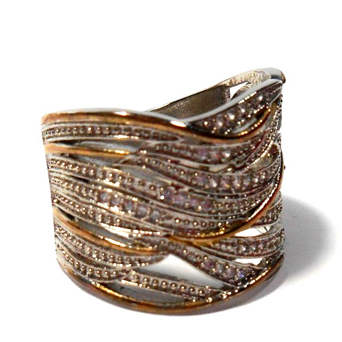 SILVER MULTI LINE CRISSCROSS CZ WIDE BAND s925 RING SIZE 10~c3